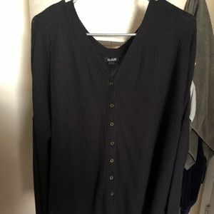 Black waffle knit button up top